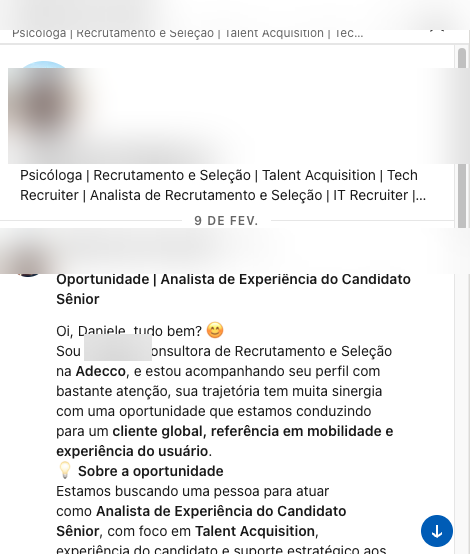 Convite de recrutadora da Adecco no LinkedIn